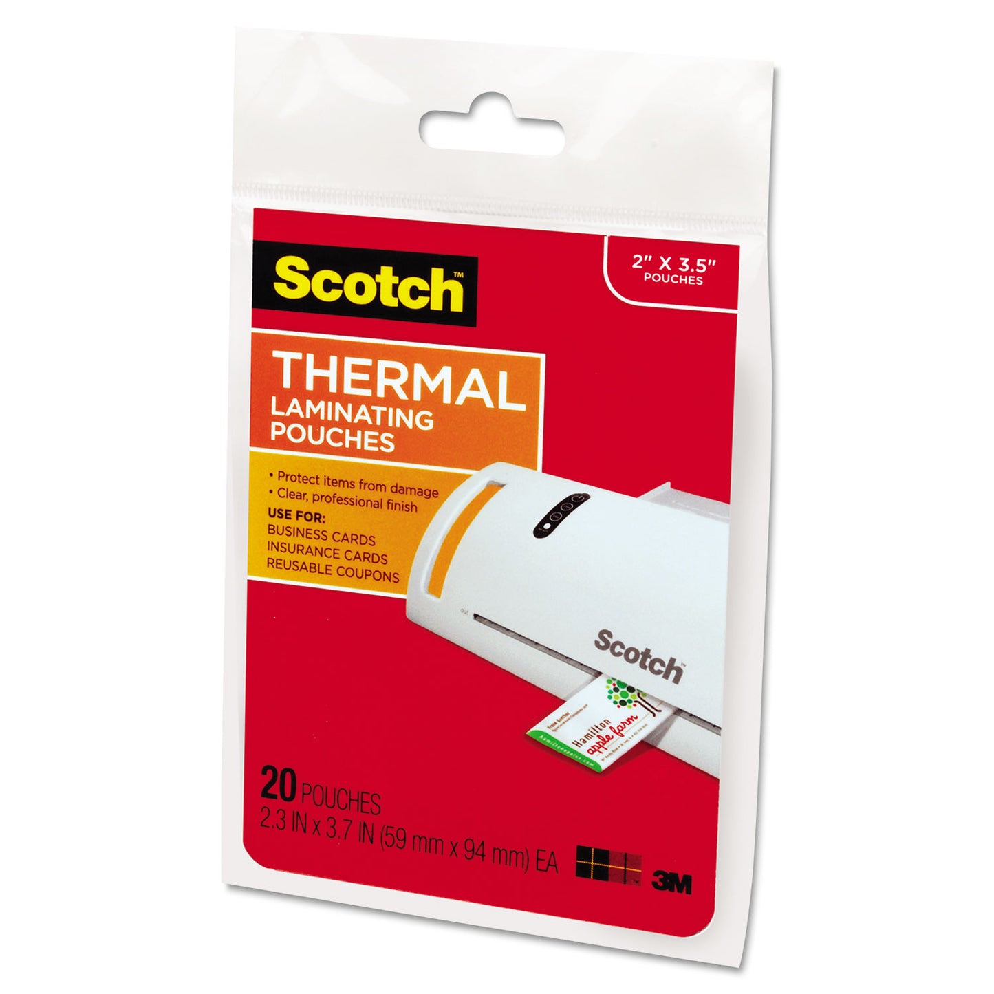 Scotch Laminating Pouches, 5 mil, 3.75" x 2.38", Gloss Clear, 20/Pack (TP585120)