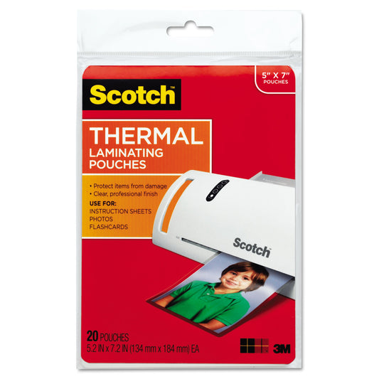 Scotch Laminating Pouches, 5 mil, 5" x 7", Gloss Clear, 20/Pack (TP590320)