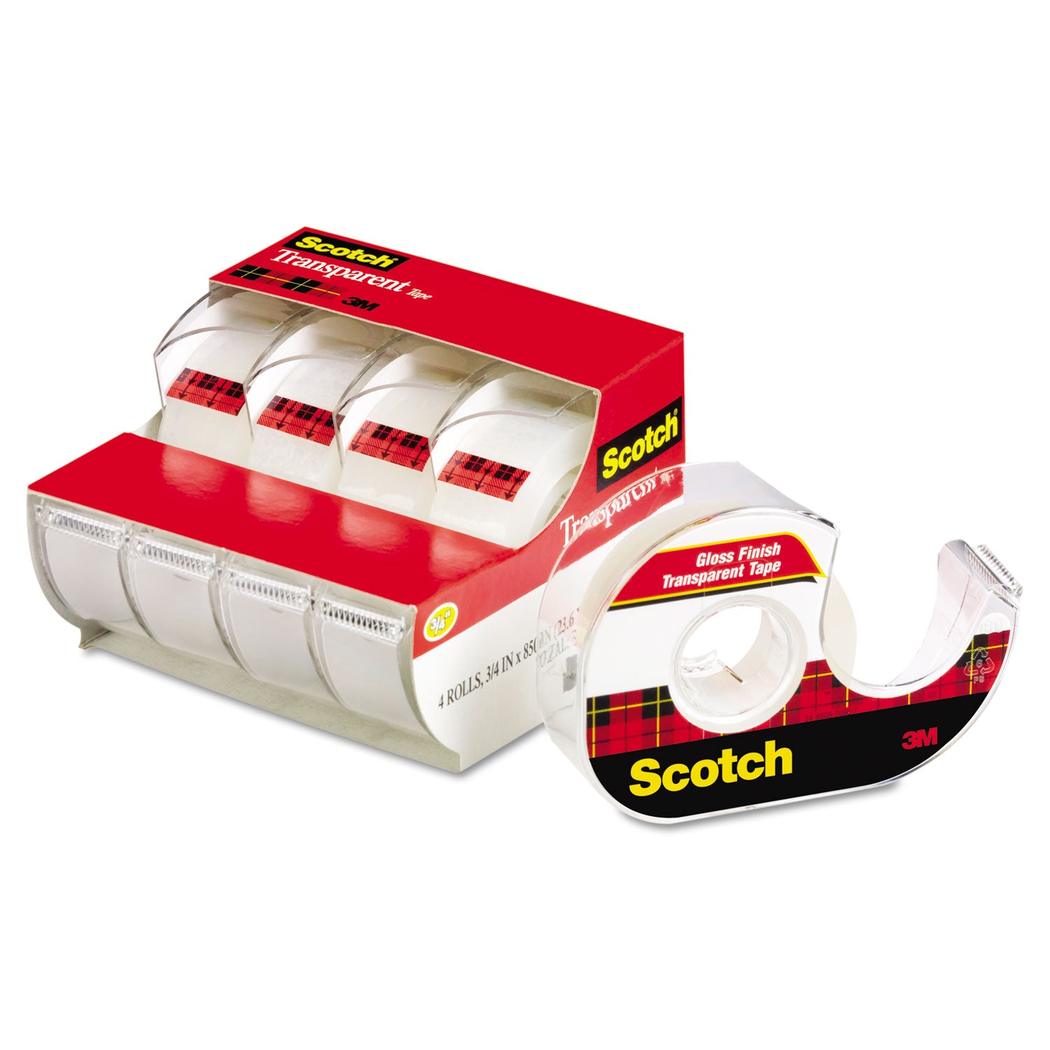 Scotch Transparent Tape In Handheld Dispenser, 1" Core, 0.75" x 70.83 ft, Transparent, 4/Pack (4184)