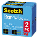 Scotch Removable Tape, 1" Core, 0.75" x 36 yds, Transparent, 2/Pack (8112PK)