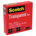 Scotch Transparent Tape, 1" Core, 0.5" x 36 yds, Transparent (600121296)
