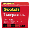Scotch Transparent Tape, 1" Core, 0.5" x 36 yds, Transparent (600121296)