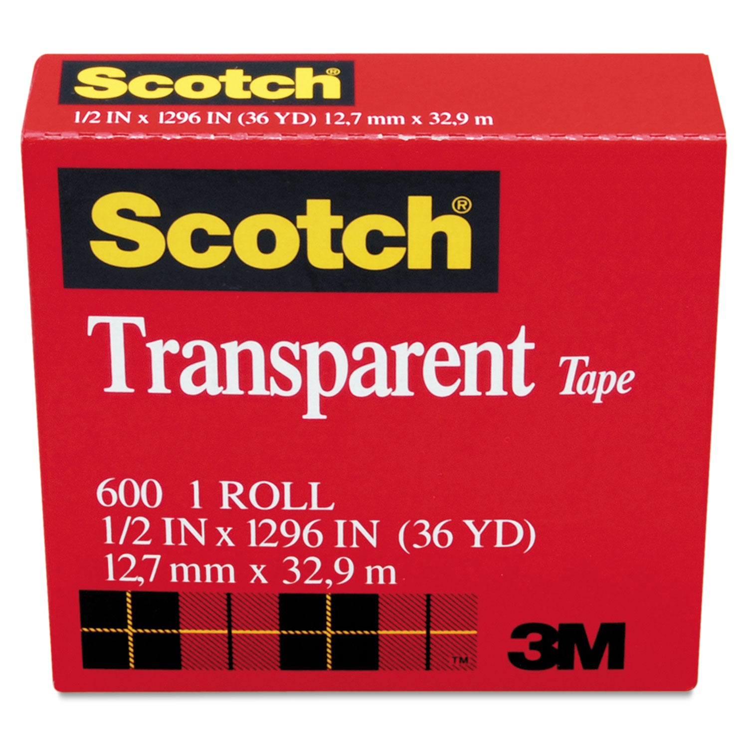 Scotch Transparent Tape, 1" Core, 0.5" x 36 yds, Transparent (600121296)