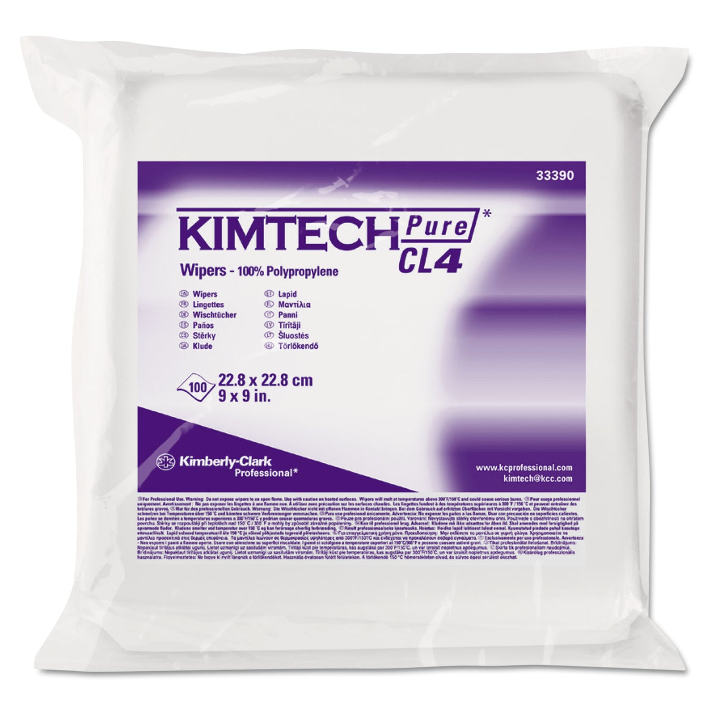 Kimtech W4 Critical Task Wipers, Flat Double Bag, 3-Ply, 9 x 9, Unscented, White, 100/Bag, 5 Bags/Carton (33390)