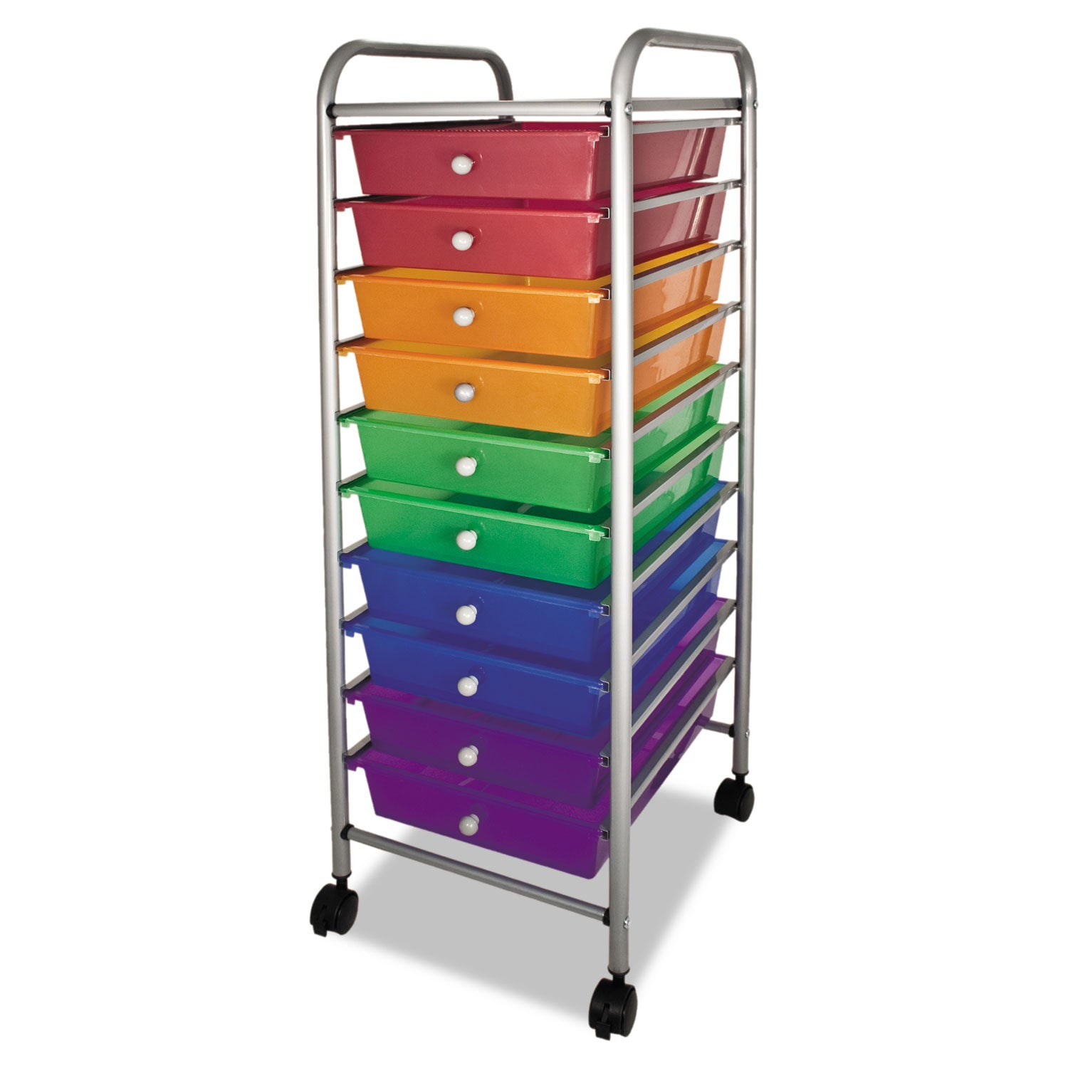 Advantus Portable Drawer Organizer, Metal, 1 Shelf, 10 Drawers, 13" x 15.38" x 37.75", Matte Gray/Assorted (34004)