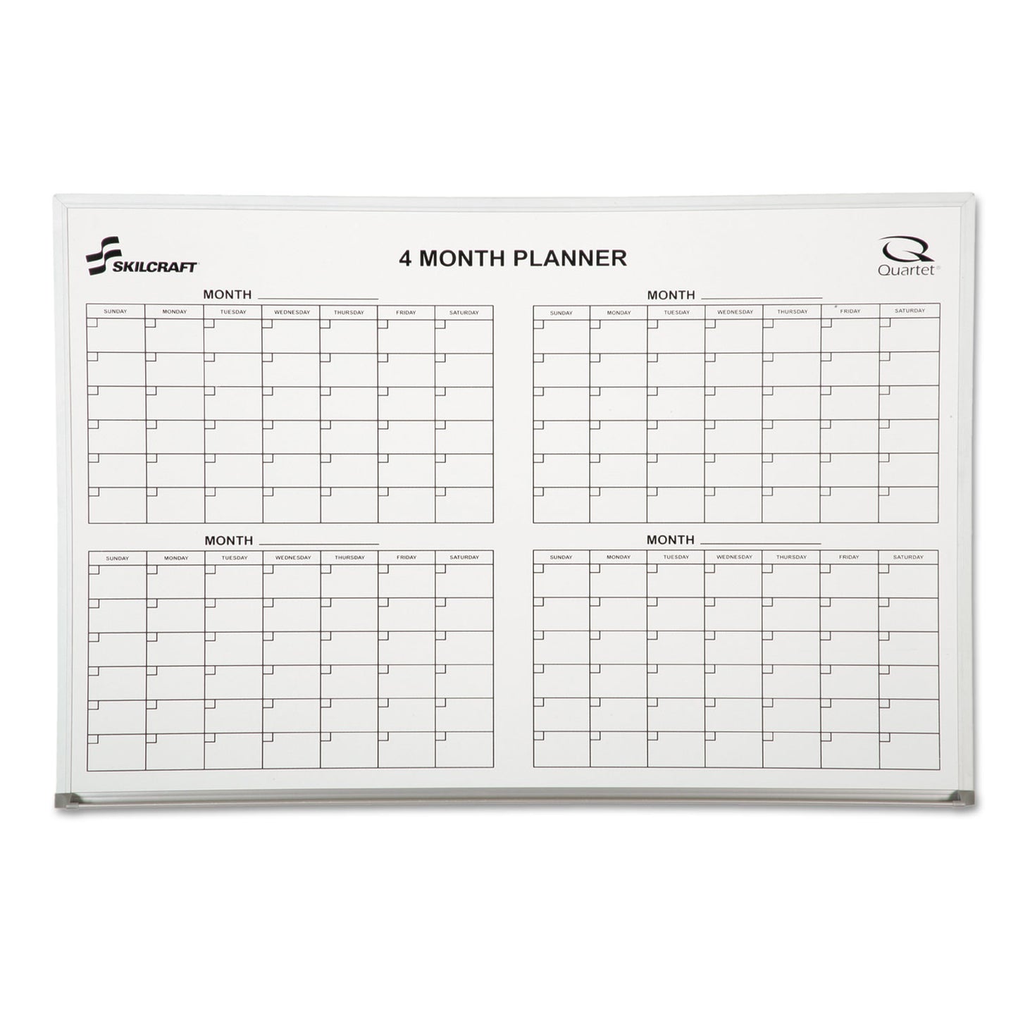 AbilityOne 7110015550295, SKILCRAFT Cubicle Calendar Board, Four Month, 24 x 36, White Surface, Aluminum Frame