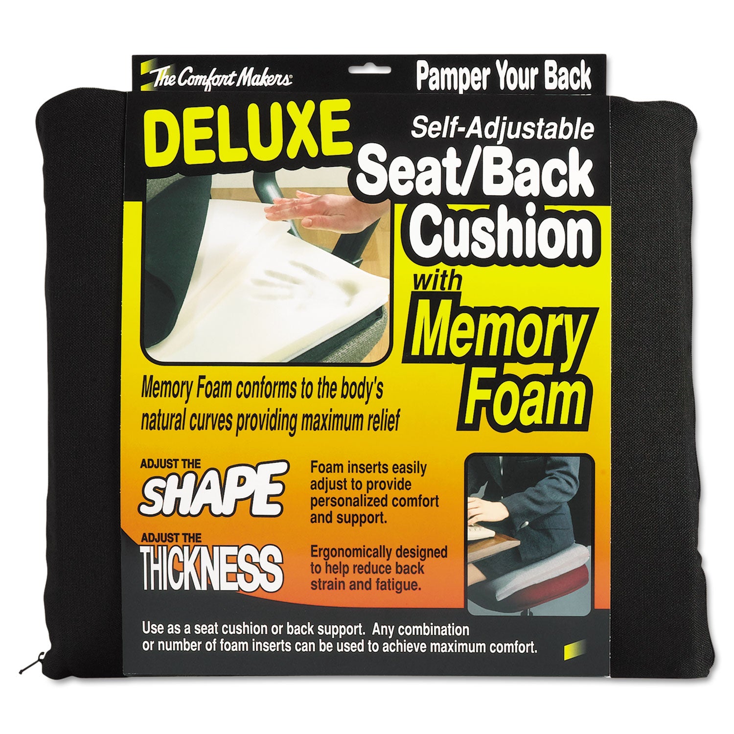 Master Caster The ComfortMakers Deluxe Seat/Back Cushion, Memory Foam, 17 x 2.75 x 17.5, Black (91061)