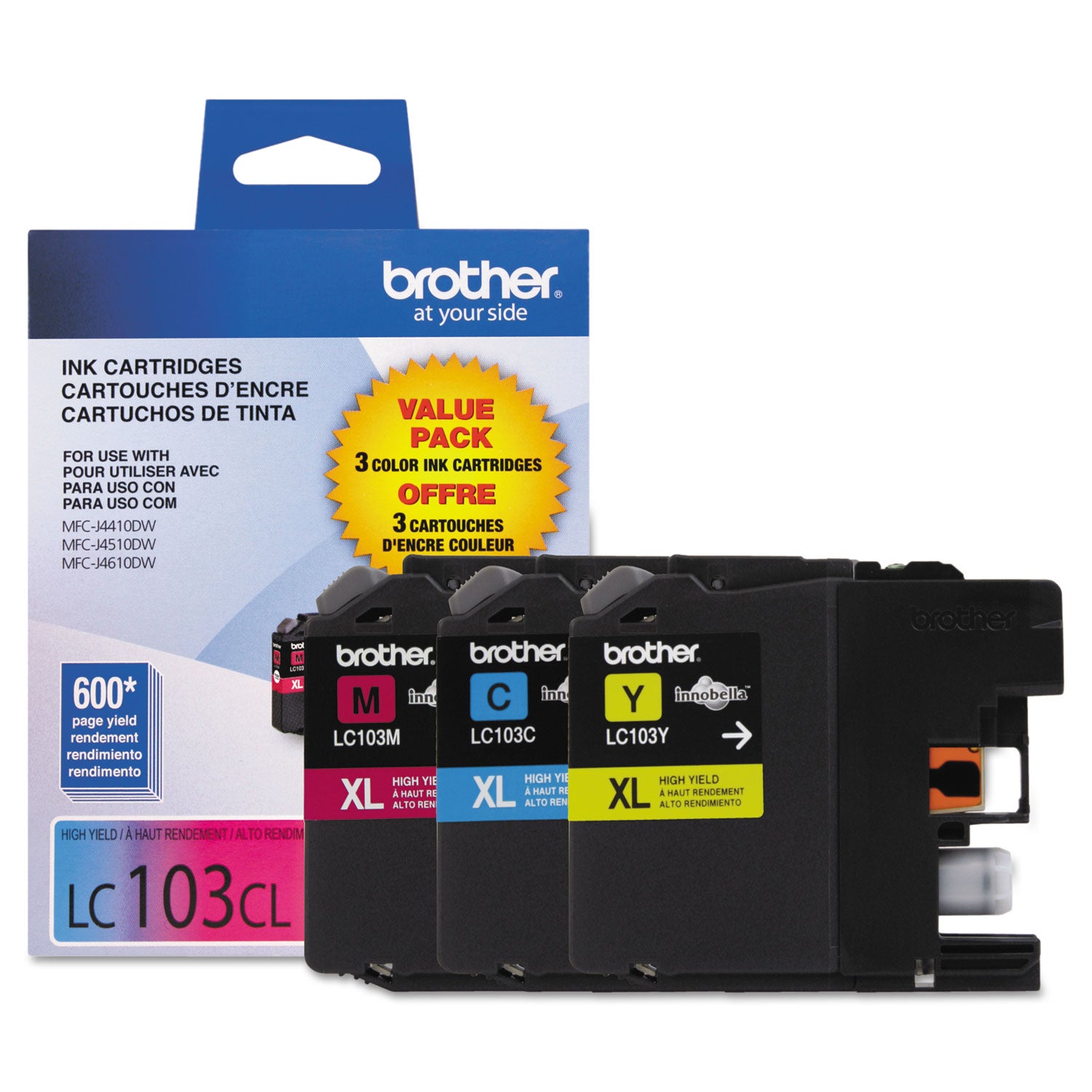 Brother LC1033PKS Innobella High-Yield Ink, 600 Page-Yield, Cyan/Magenta/Yellow