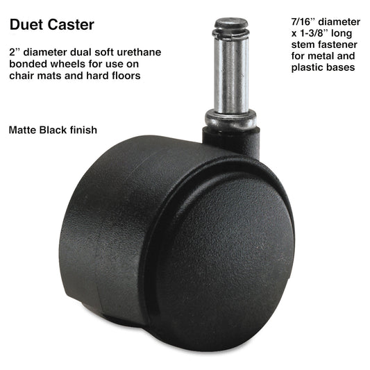 Master Caster Duet Dual Wheels, Grip Ring Type C Stem, 2" Soft Polyurethane Wheel, Matte Black, 5/Set (64526)