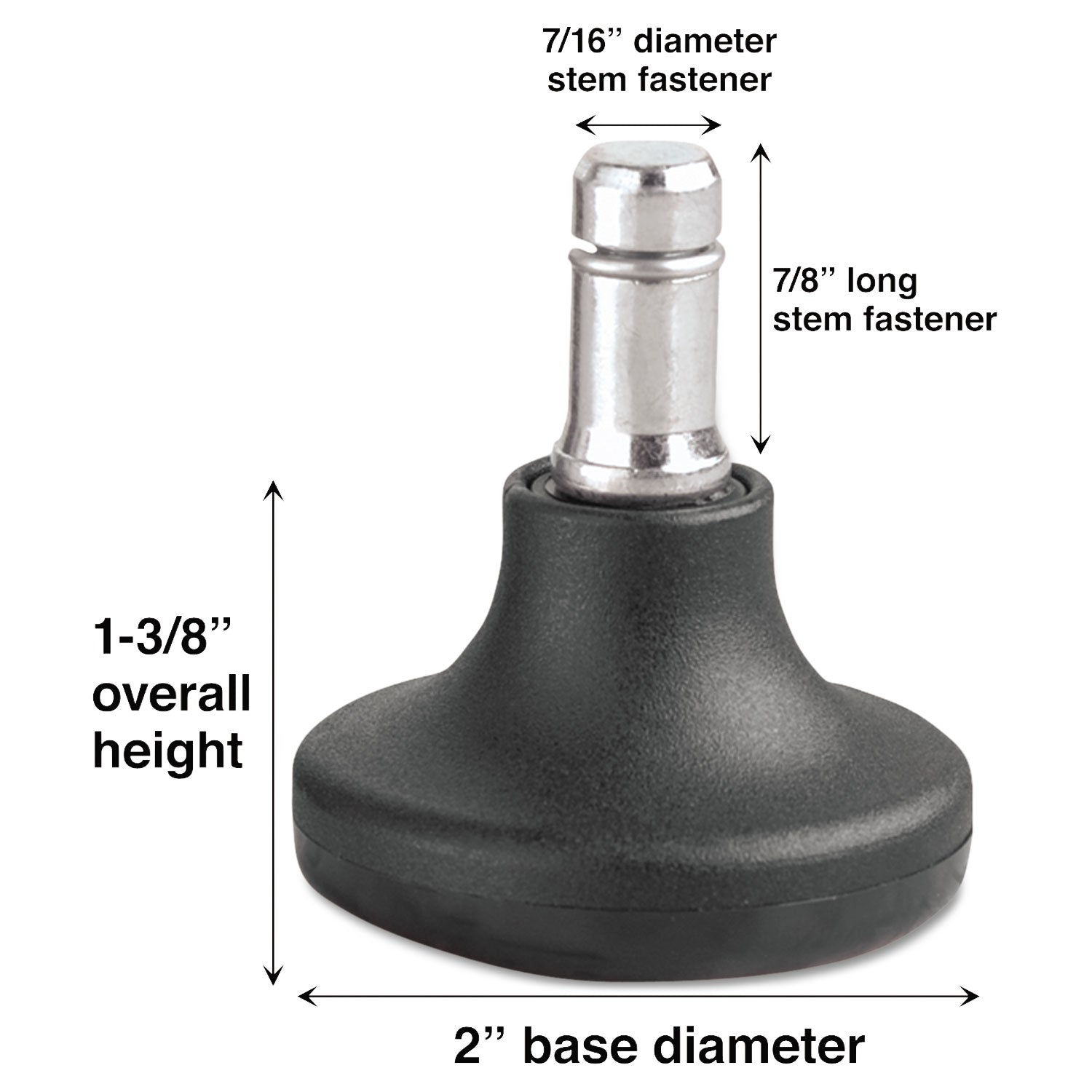 Master Caster Low Profile Bell Glides, Grip Ring Type B Stem, 2" x 1.38" Glide, Matte Black, 5/Set (70178)