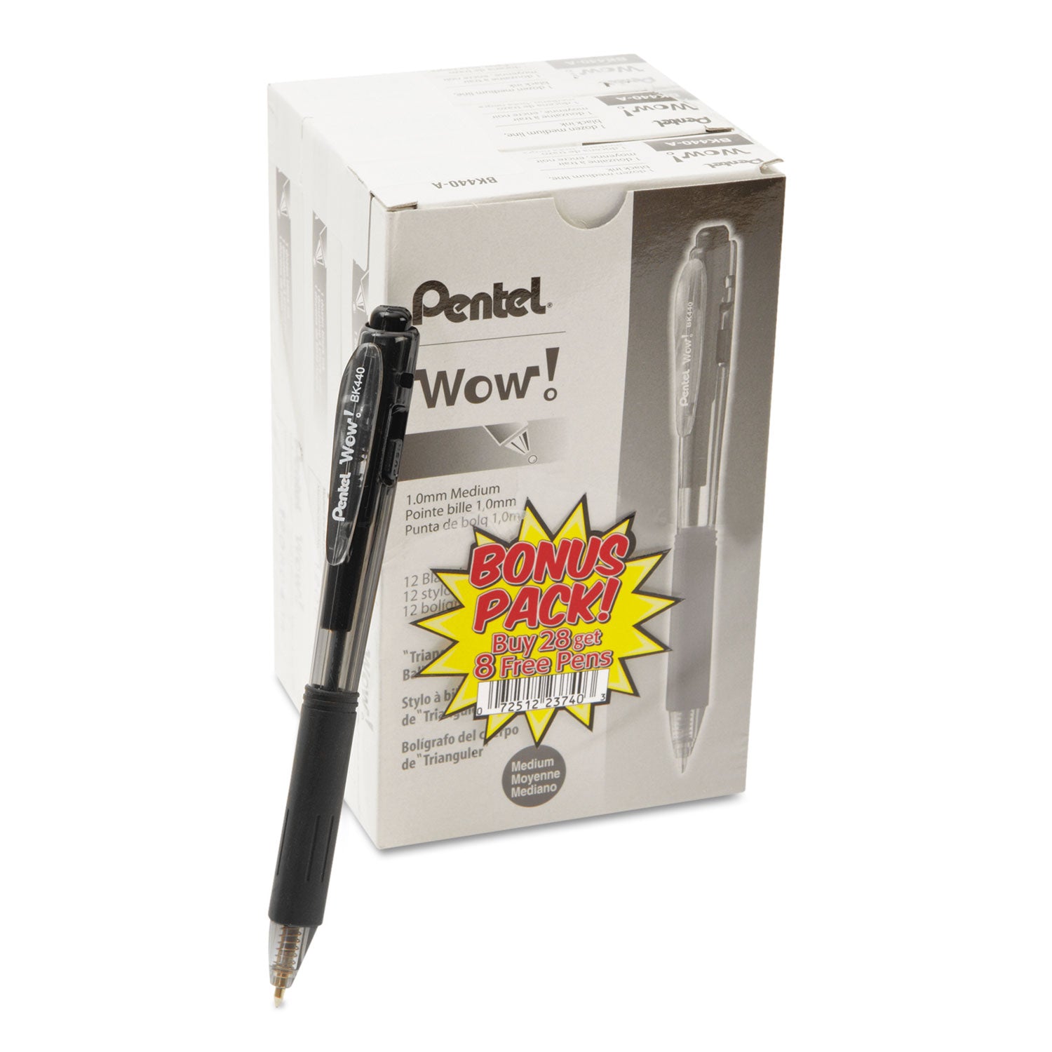 Pentel WOW! Ballpoint Pen Value Pack, Retractable, Medium 1 mm, Black Ink, Smoke/Black Barrel, 36/Pack (BK440ASWUS)