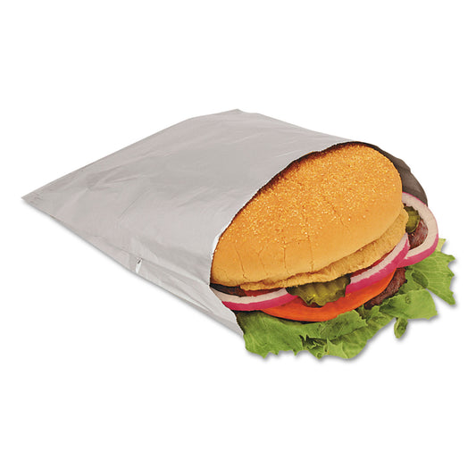 Bagcraft Foil Single-Serve Bags, Unlabeled Burger, 6" x 0.75" x 6.5", Silver, 1,000/Carton (300533)