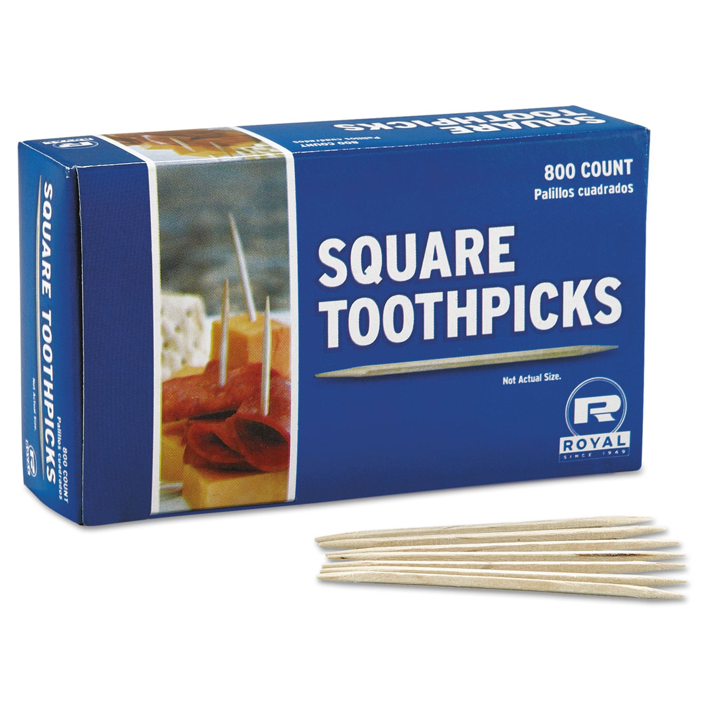 AmerCareRoyal Square Wood Toothpicks, 2.75", Natural, 800/Box, 24 Boxes/Carton (R820SQ)