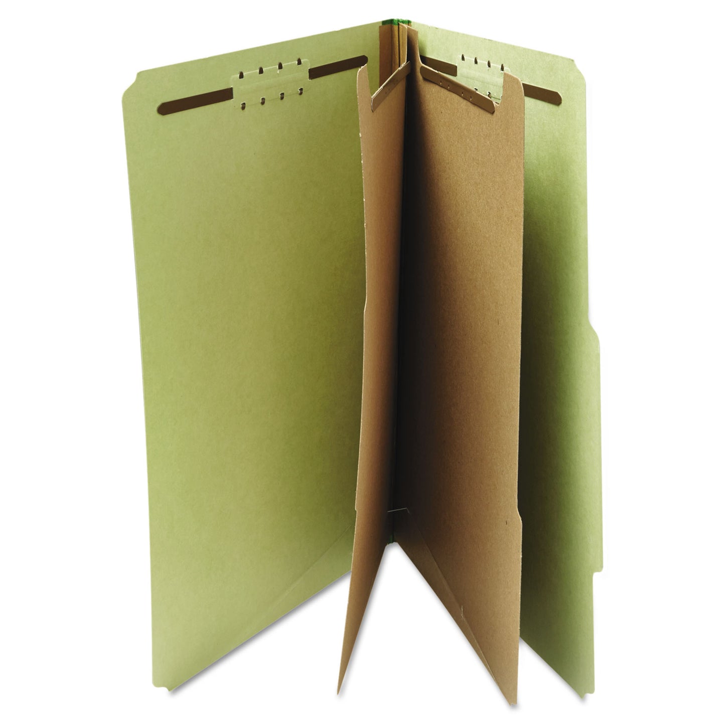 Universal Six-Section Pressboard Classification Folders, 2" Expansion, 2 Dividers, 6 Fasteners, Letter Size, Green Exterior, 10/Box (10271)