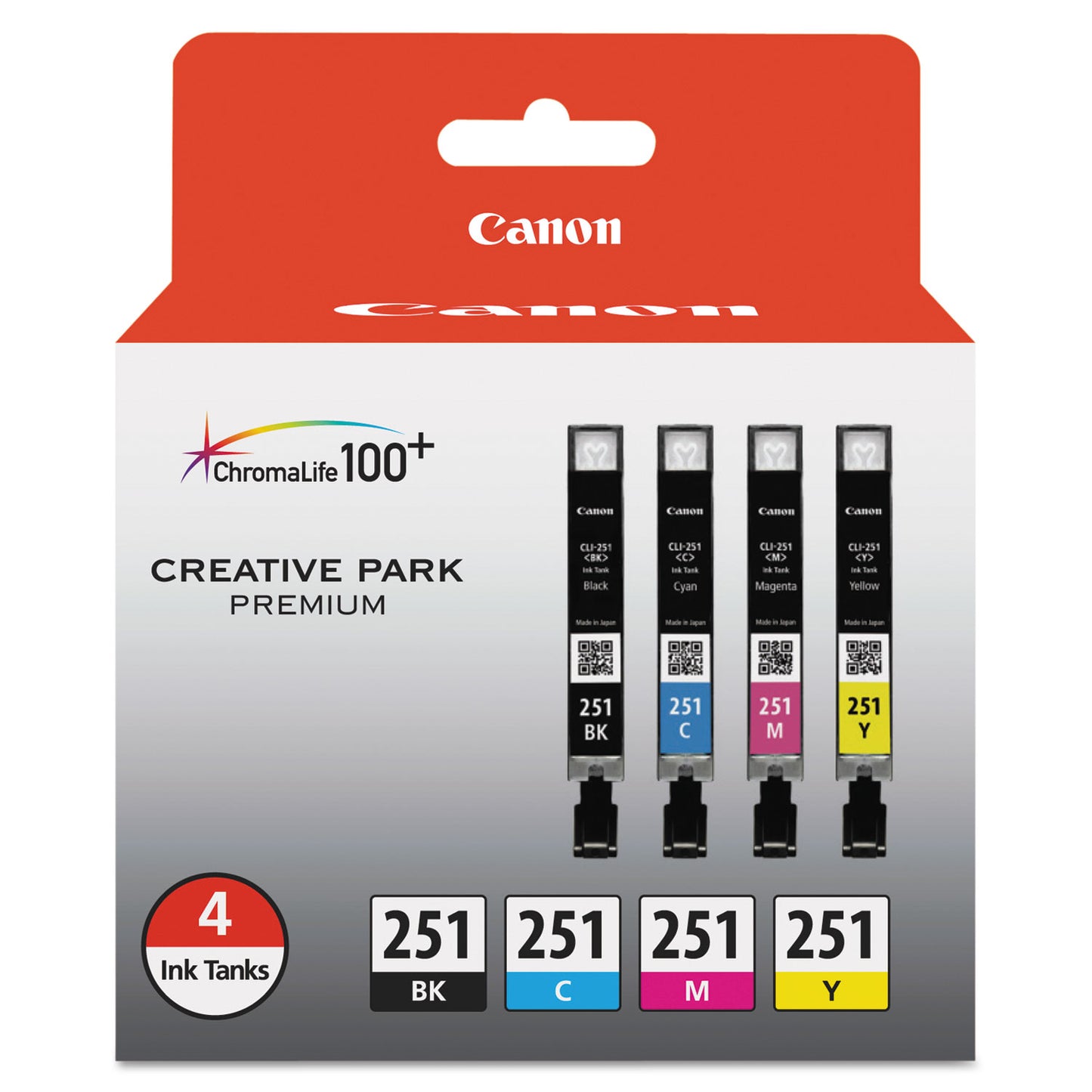 Canon 6513B004 (CLI-251) ChromaLife100+ Ink, Black/Cyan/Magenta/Yellow, 4/Pack