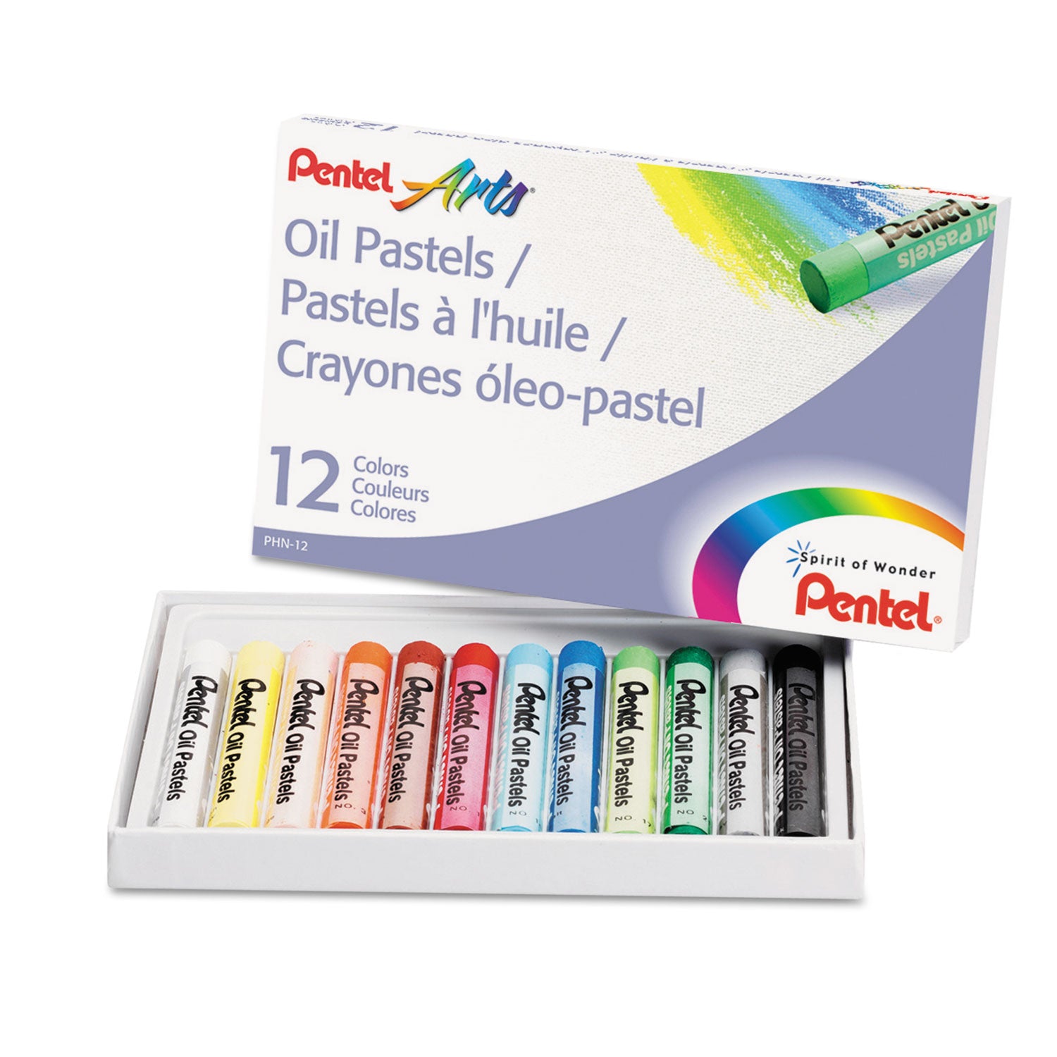 Pentel Oil Pastel Set With Carrying Case, 12 Assorted Colors, 0.38" dia x 2.38", 12/Set (PHN12)