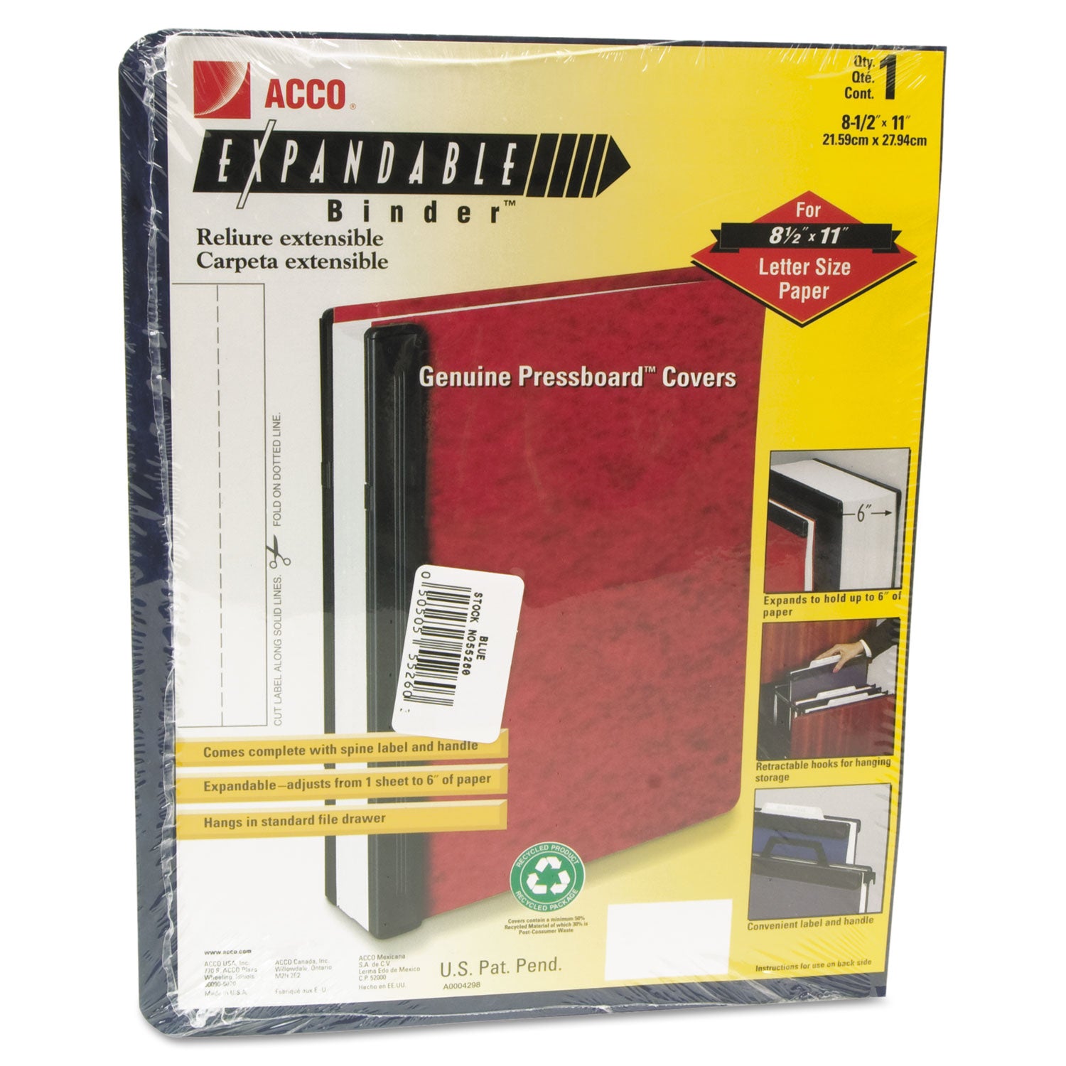 Acco Expandable Hanging Data Binder, 2 Posts, 6" Capacity, 11 x 8.5, Blue (55260)