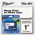 Brother TZe Standard Adhesive Laminated Labeling Tape, 0.94" x 26.2 ft, Black on White (TZE251)