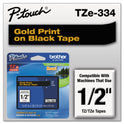 Brother TZe Standard Adhesive Laminated Labeling Tape, 0.47" x 26.2 ft, Gold on Black (TZE334)