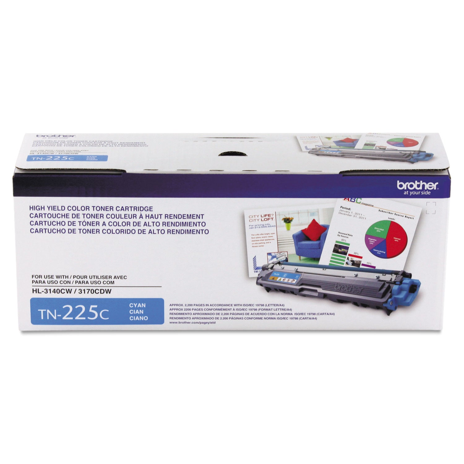 Brother TN225C High-Yield Toner, 2,200 Page-Yield, Cyan