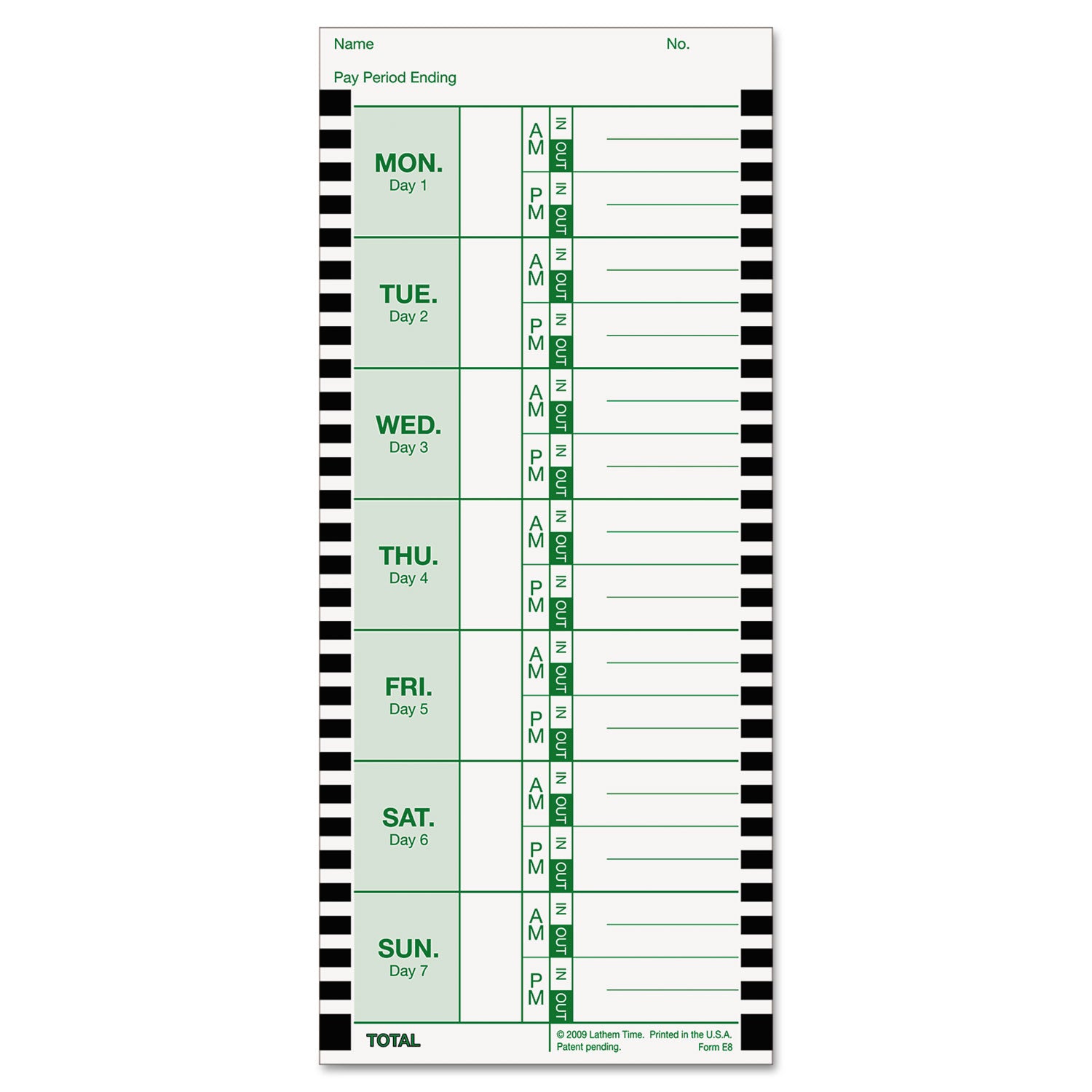 Time Clock Cards for Lathem Time 800P, One Side, 4 x 9, 100/Pack (E8100)