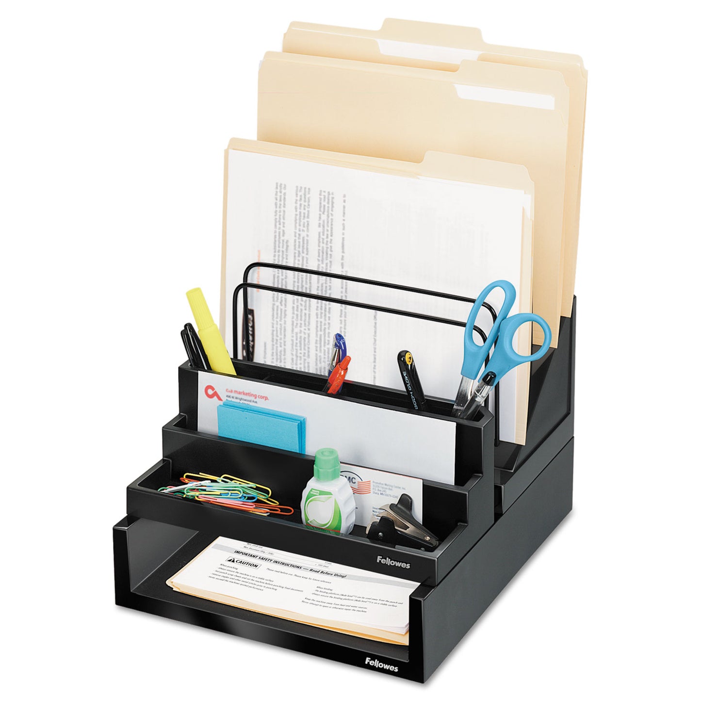 Fellowes Designer Suites Desktop Organizer, 7 Compartments, Plastic, 11.13 x 5 x 3.78, Black Pearl (8038901)