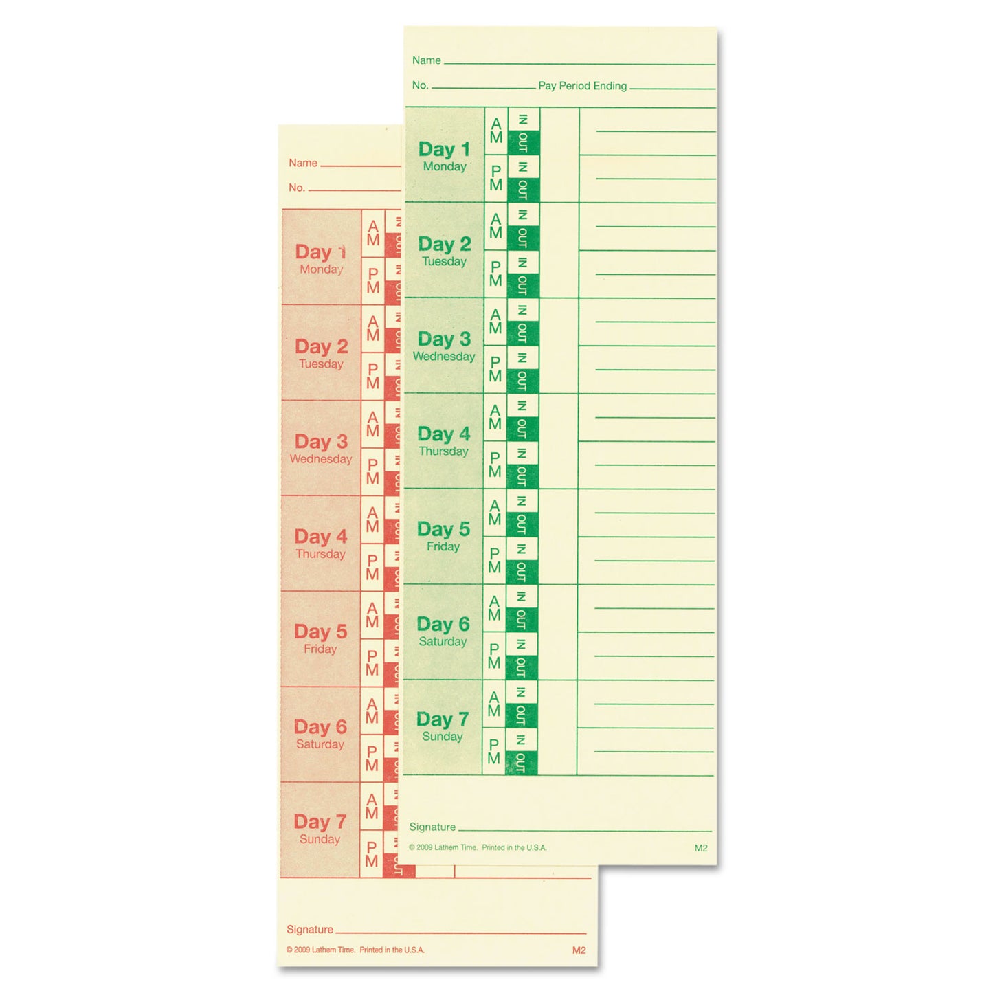 Lathem Time Clock Cards for All Standard Side-Print Time Clocks, Two Sides, 3.5 x 9, 100/Pack (M2100)