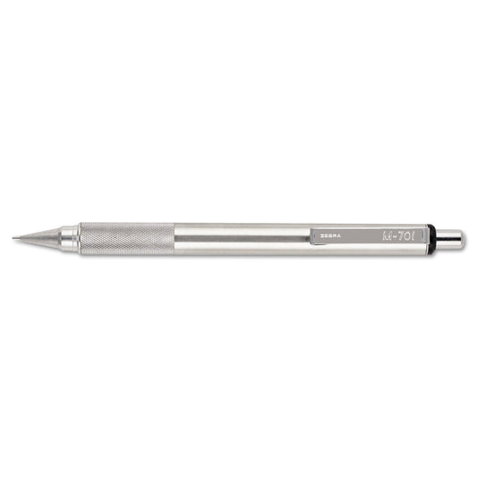 Zebra M-701 Mechanical Pencil, 0.7 mm, F (#2.5), Black Lead, Silver Barrel (59411)