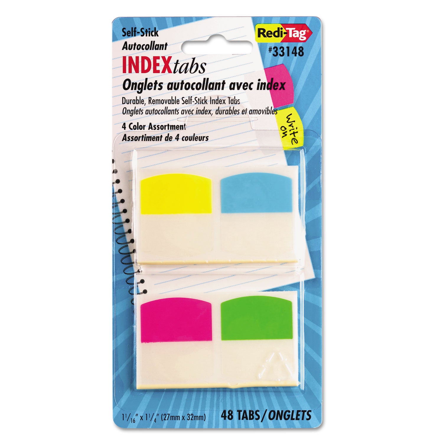 Redi-Tag Write-On Index Tabs, 1/5-Cut, Assorted Colors, 1.06" Wide, 48/Pack (33148)