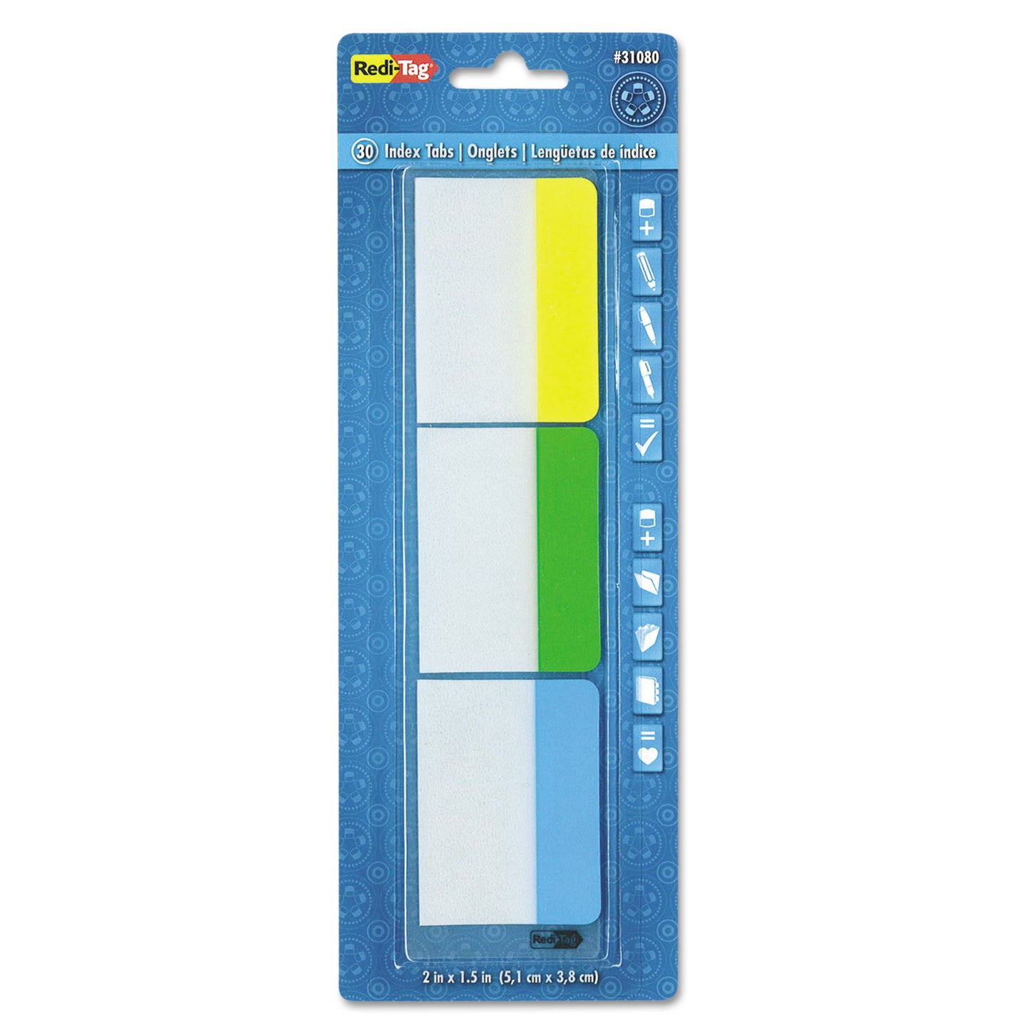 Redi-Tag Write-On Index Tabs, 1/5-Cut, Assorted Colors, 2" Wide, 30/Pack (31080)