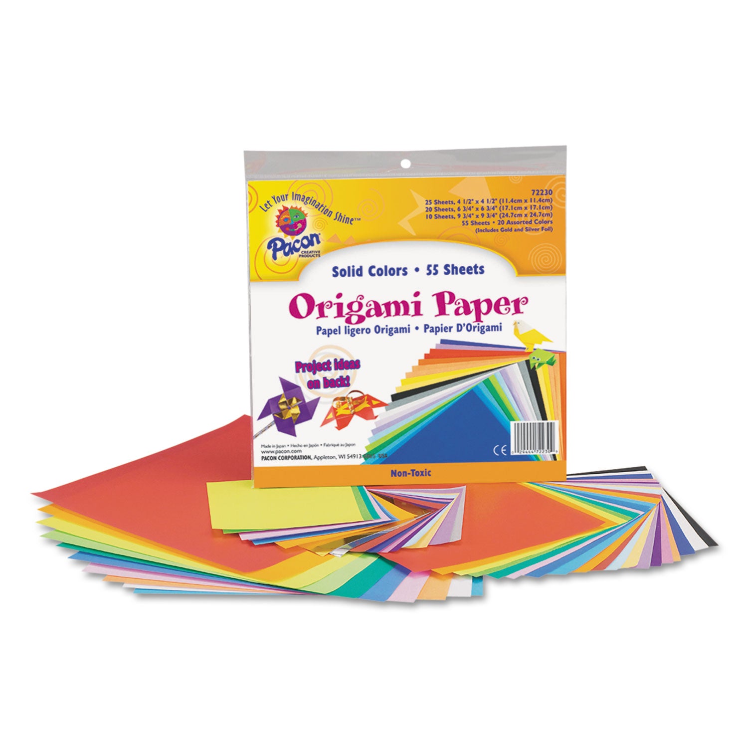 Pacon Origami Paper, 30 lb Bond Weight, 9.75 x 9.75, Assorted Bright Colors, 55/Pack (72230)