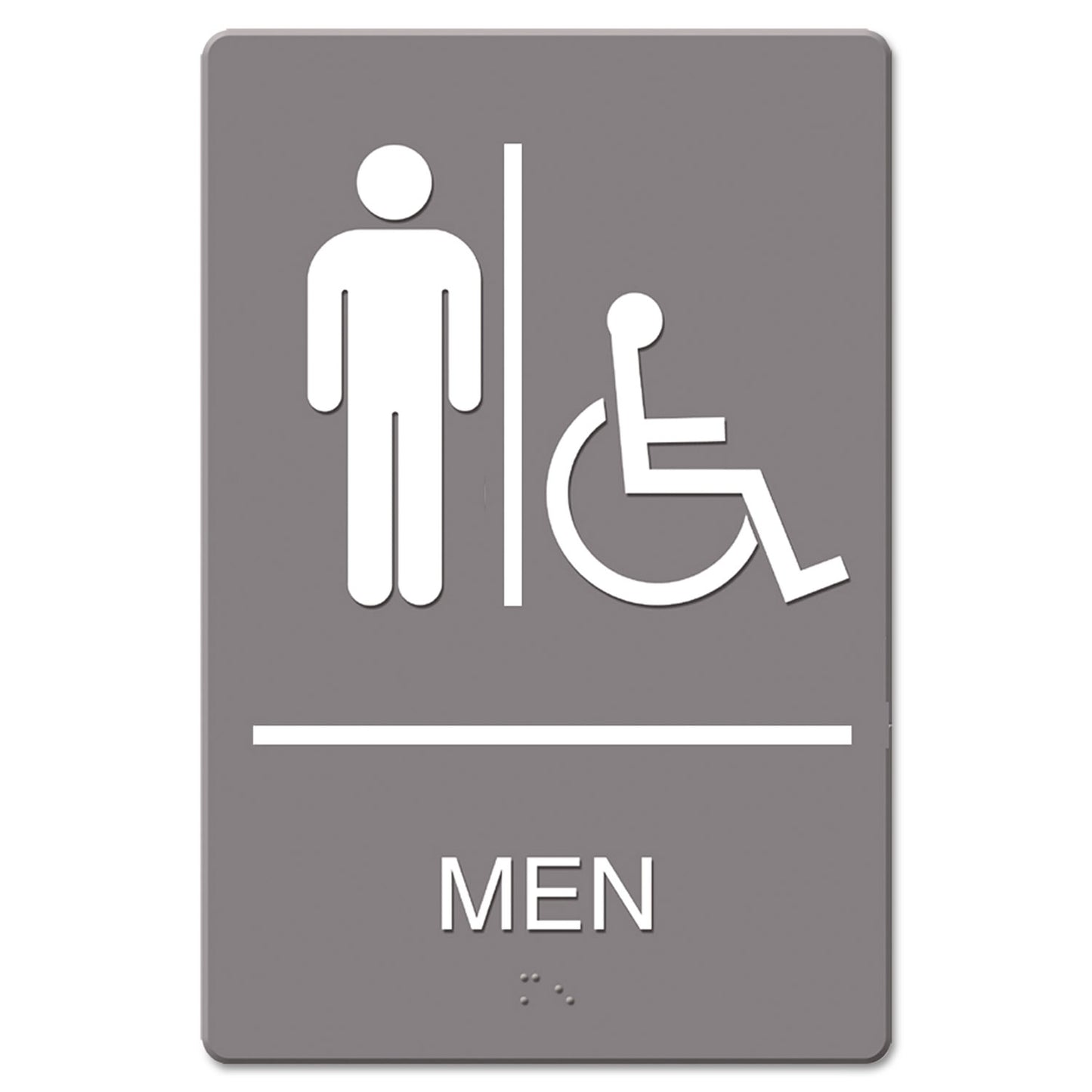 Headline ADA Sign, Men Restroom Wheelchair Accessible Symbol, Molded Plastic, 6 x 9, Gray (4815)