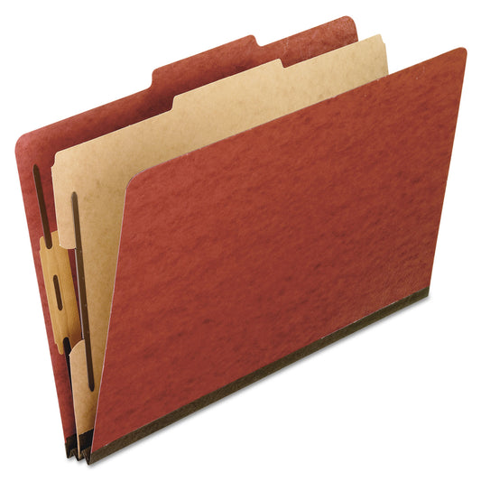 Pendaflex Four-Section Pressboard Classification Folders, 2" Expansion, 1 Divider, 4 Fasteners, Letter Size, Red Exterior, 10/Box (1157R)
