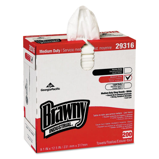 Brawny Lightweight Disposable Shop Towel, 9.1" x 12.5, White, 200/Box (29316)