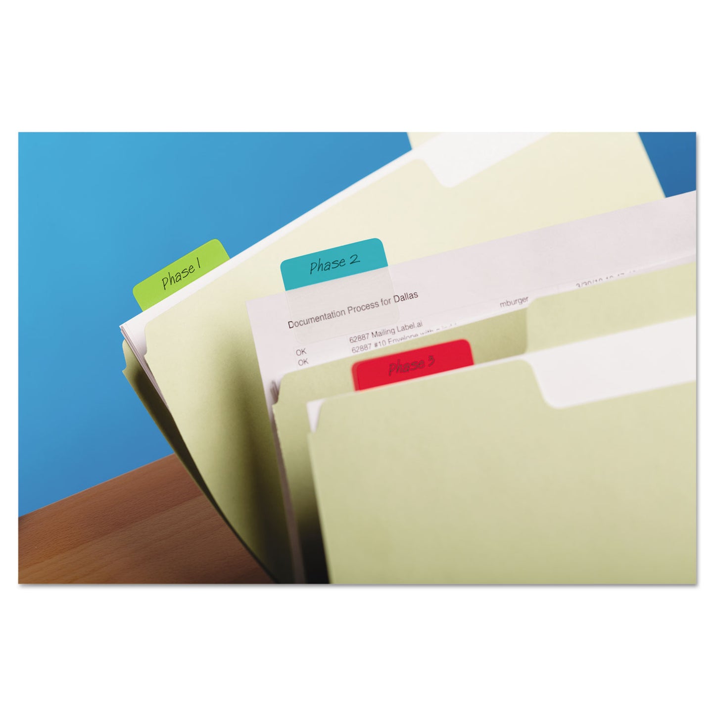 Post-it Solid Color Tabs, 1/5-Cut, Assorted Colors, 2" Wide, 24/Pack (686ALYR)