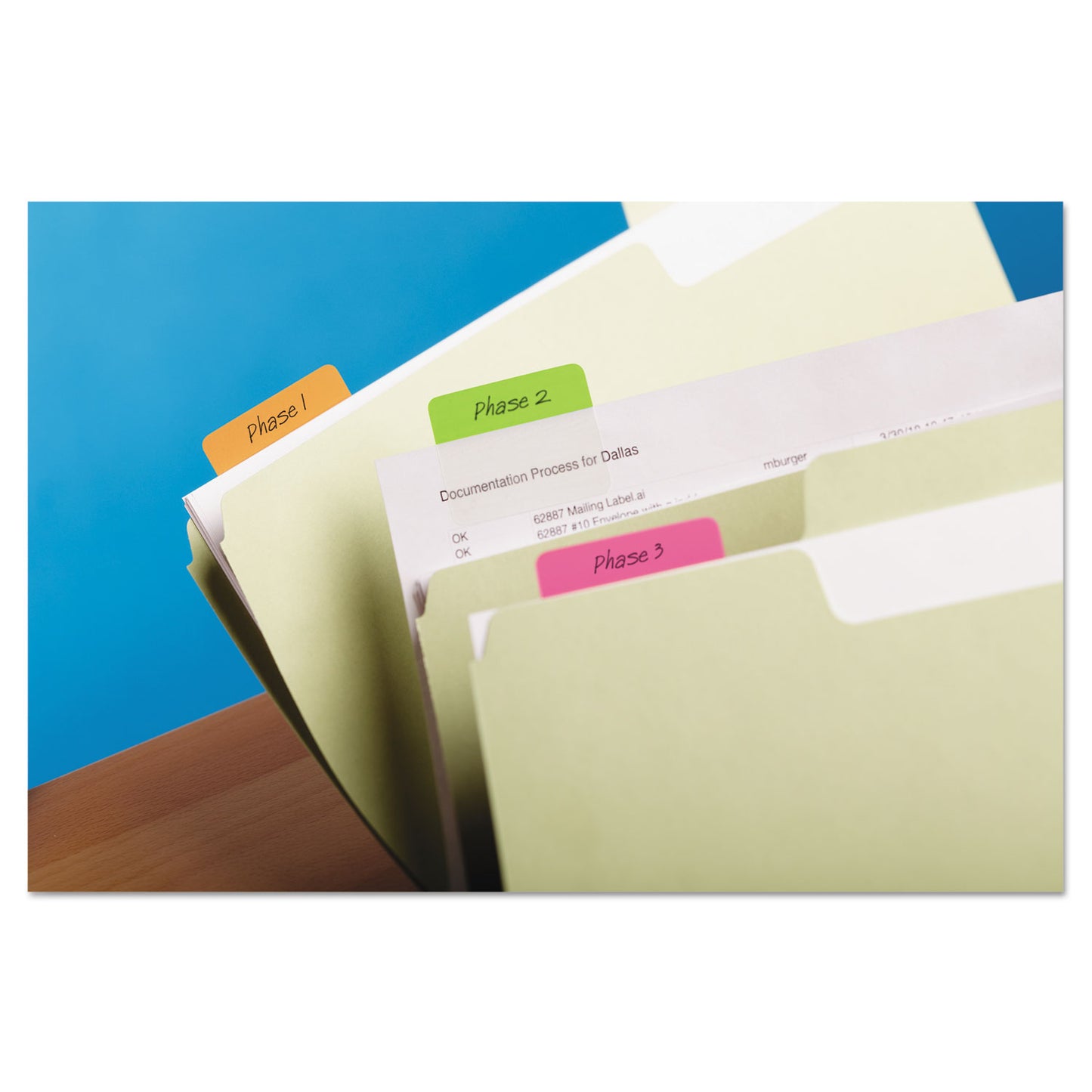 Post-it Solid Color Tabs, 1/5-Cut, Assorted Bright Colors, 2" Wide, 24/Pack (686PLOY)