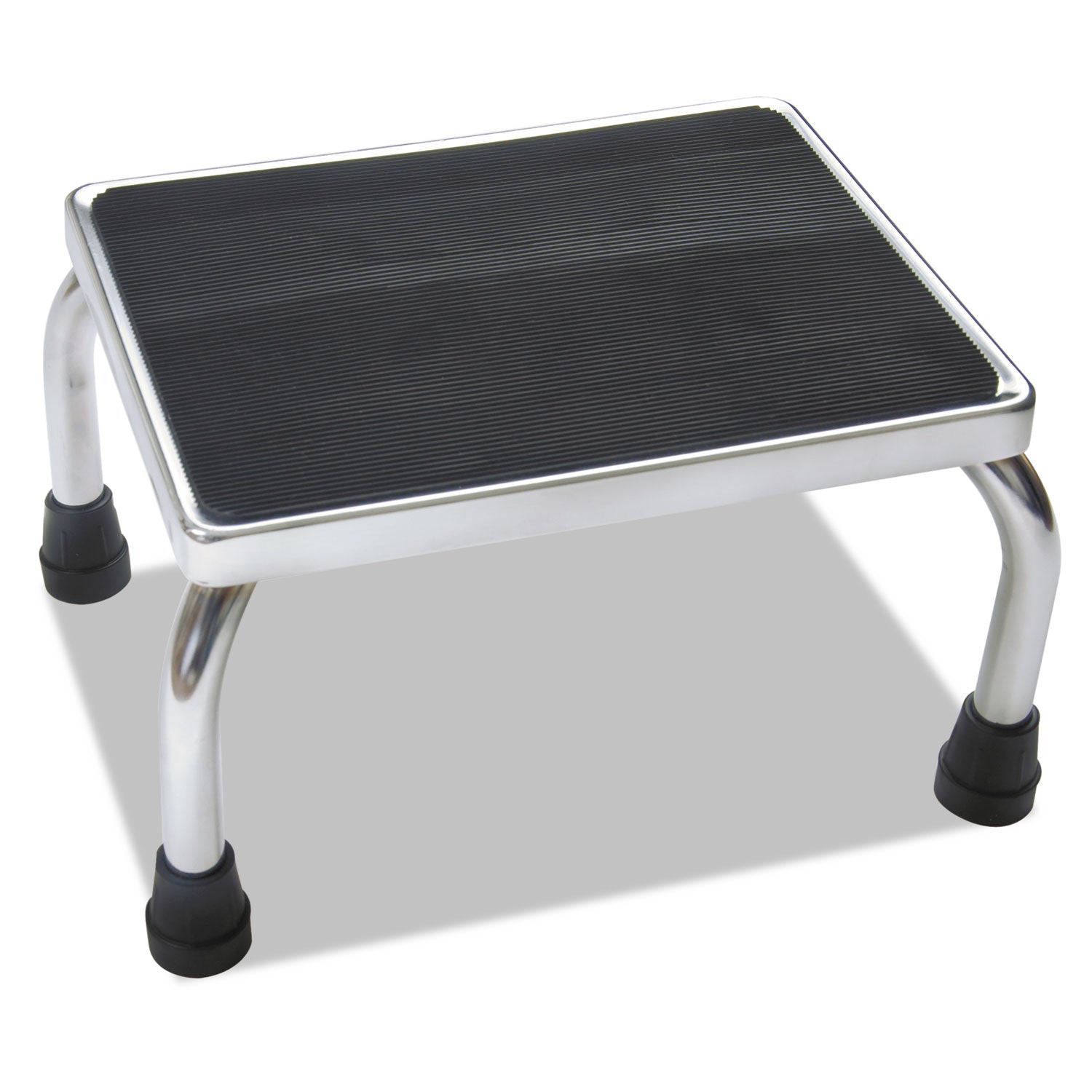 Medline Foot Stool, 1-Step, 350 lb Capacity, 16 x 12 x 8.25, Steel, Chrome/Black Mat (MDS80430I)