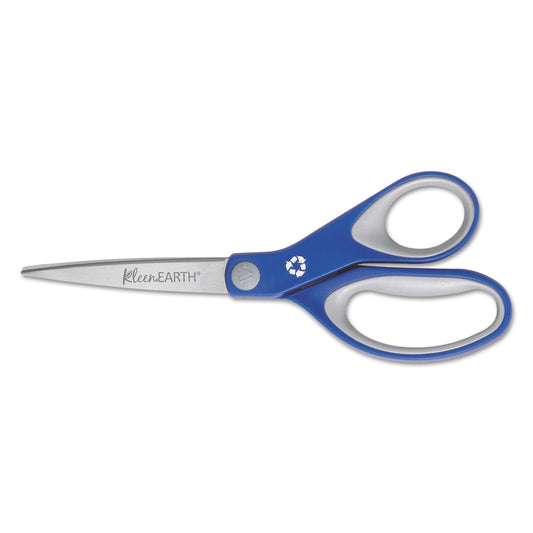 Westcott KleenEarth Soft Handle Scissors, 8" Long, 3.25" Cut Length, Straight Blue/Gray Handle (15554)