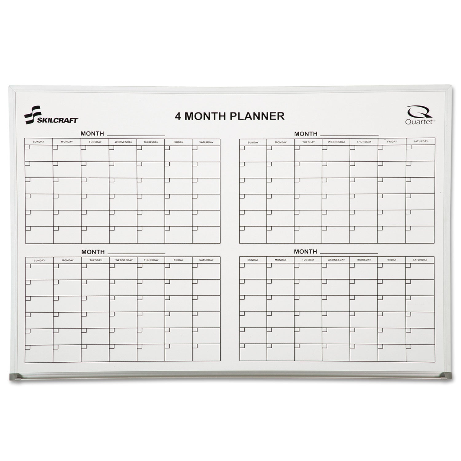 AbilityOne 7110015550295, SKILCRAFT Cubicle Calendar Board, Four Month, 24 x 36, White Surface, Aluminum Frame