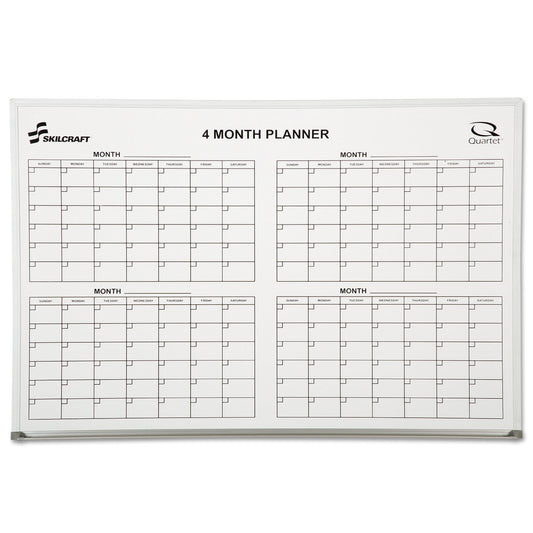 AbilityOne 7110015550295, SKILCRAFT Cubicle Calendar Board, Four Month, 24 x 36, White Surface, Aluminum Frame