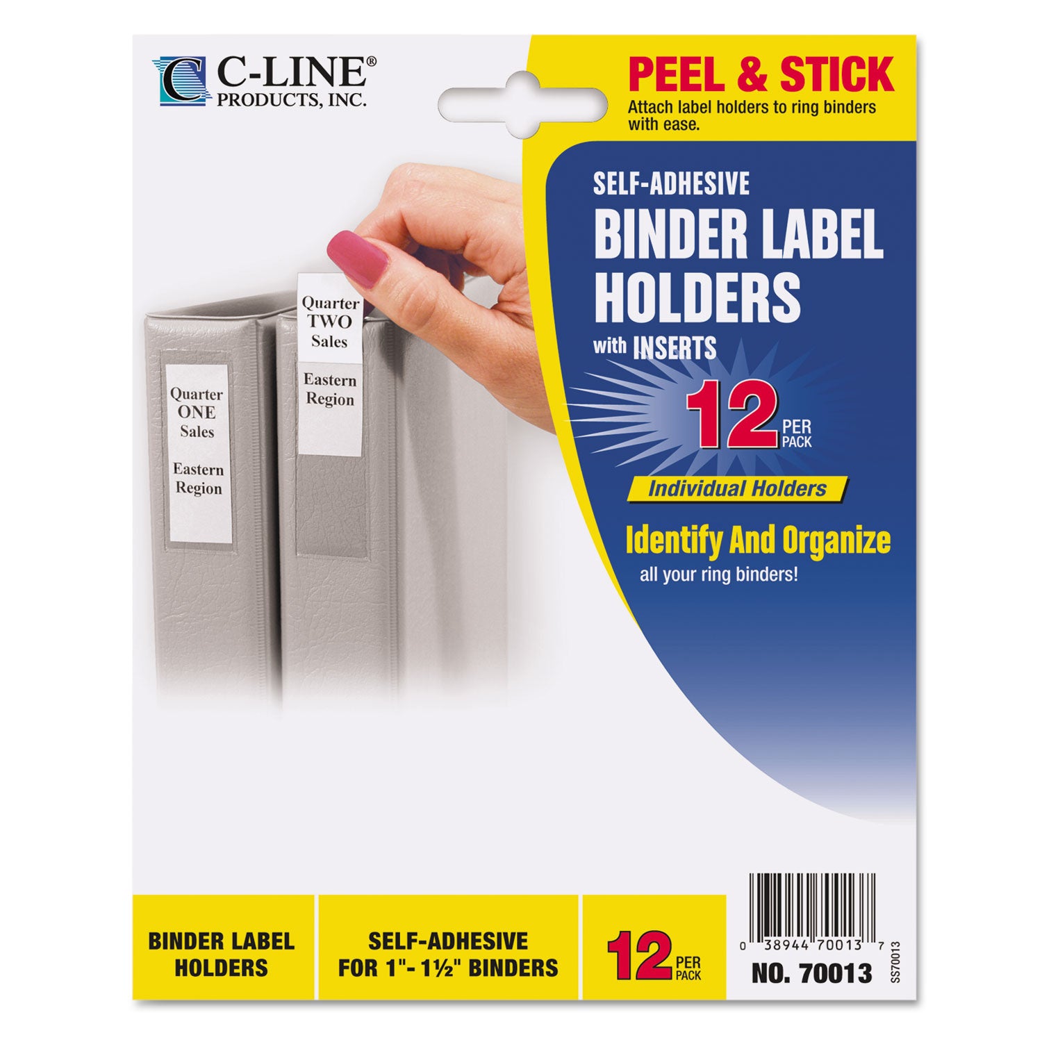 C-Line Self-Adhesive Ring Binder Label Holders, Top Load, 1 x 2,81, Clear, 12/Pack (70013)