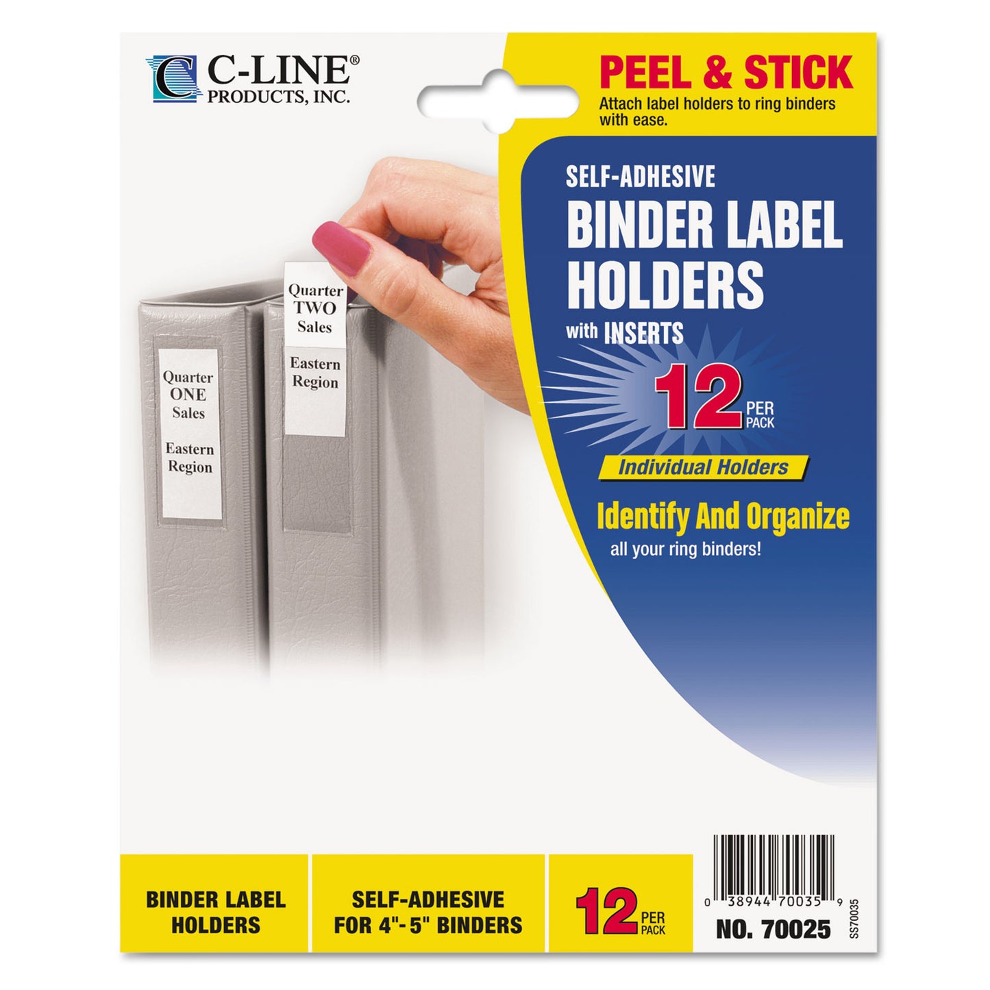 C-Line Self-Adhesive Ring Binder Label Holders, Top Load, 2.25 x 3.63, Clear, 12/Pack (70025)