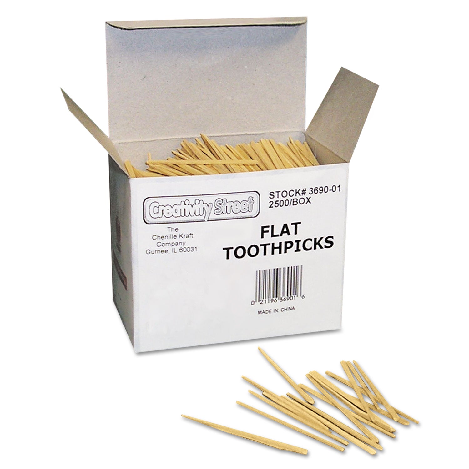 Creativity Street Flat Wood Toothpicks, Natural, 2,500/Pack (369001)