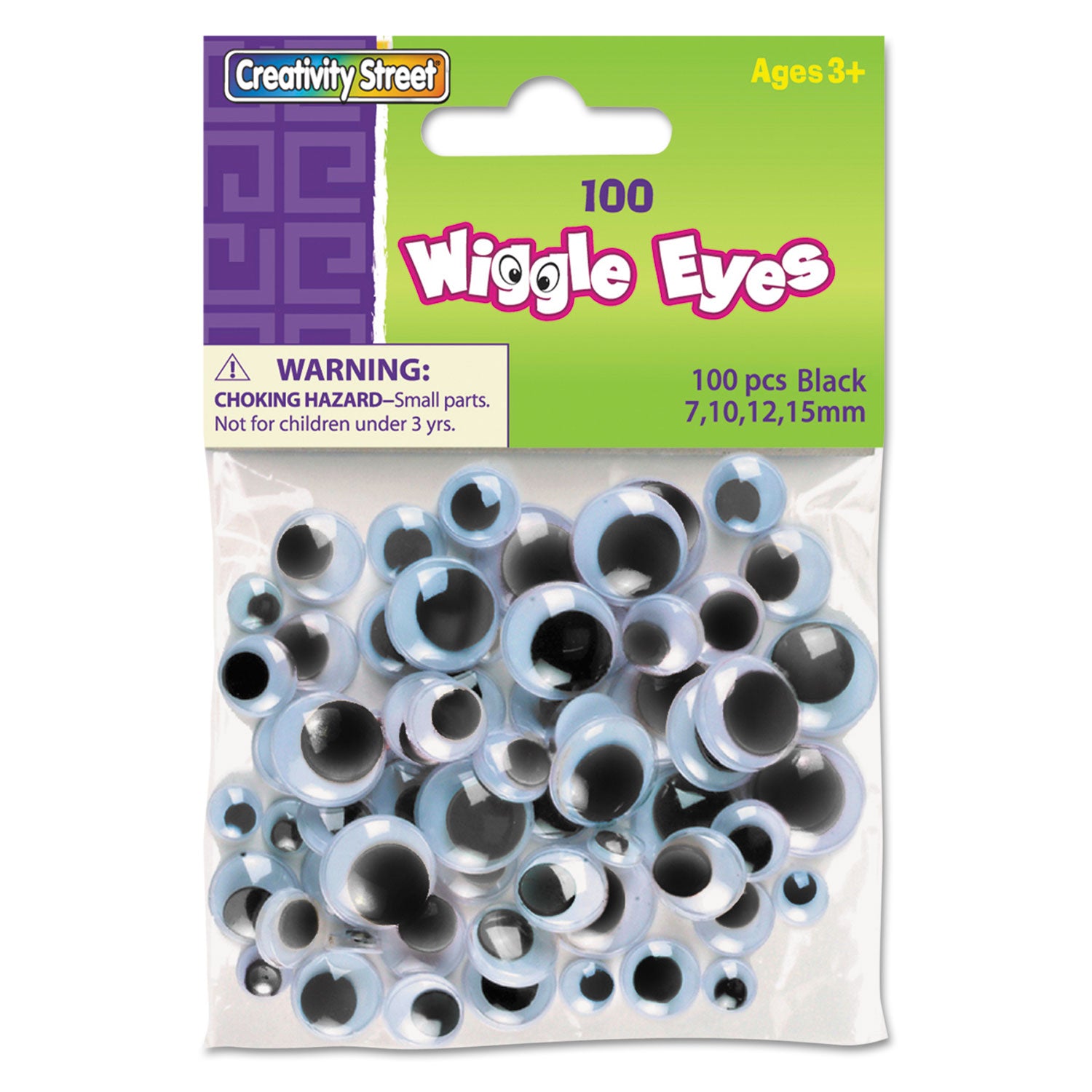 Creativity Street Wiggle Eyes Assortment, Assorted Sizes, Black, 100/Pack (344602)