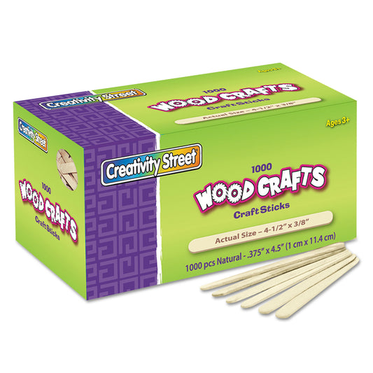 Creativity Street Natural Wood Craft Sticks, 4.5" x 0.38", Natural, 1,000/Box (377501)