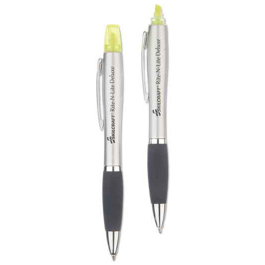 AbilityOne 7520016205405, SKILCRAFT Rite-N-Lite Deluxe, Fluorescent Yellow/Black Ink, Chisel/Conical Tips, Silver/Black Barrel, 2/Pack