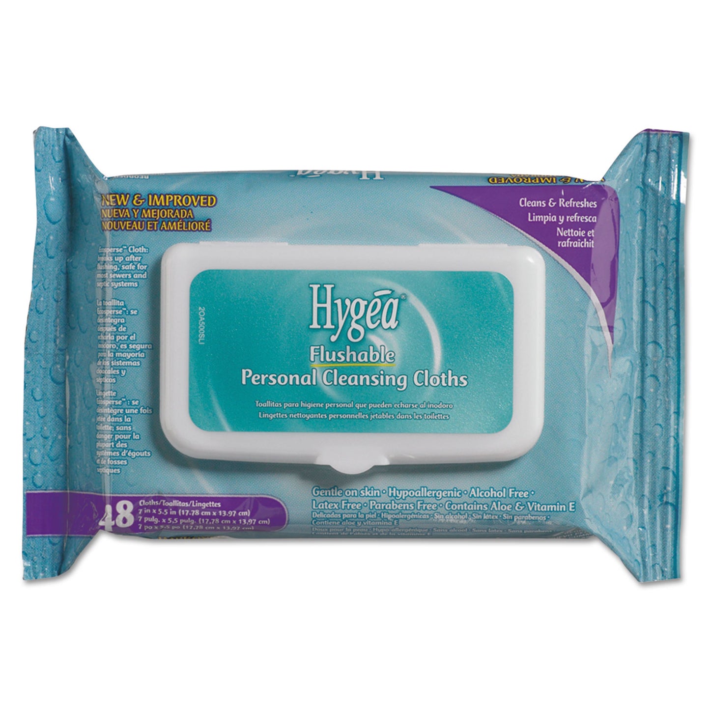 Sani Hygea Flushable Personal Cleansing Cloths, 6.25 x 5.38, Flowering Herbs, White, 48/Pack, 12 Packs/Carton (A500F48)