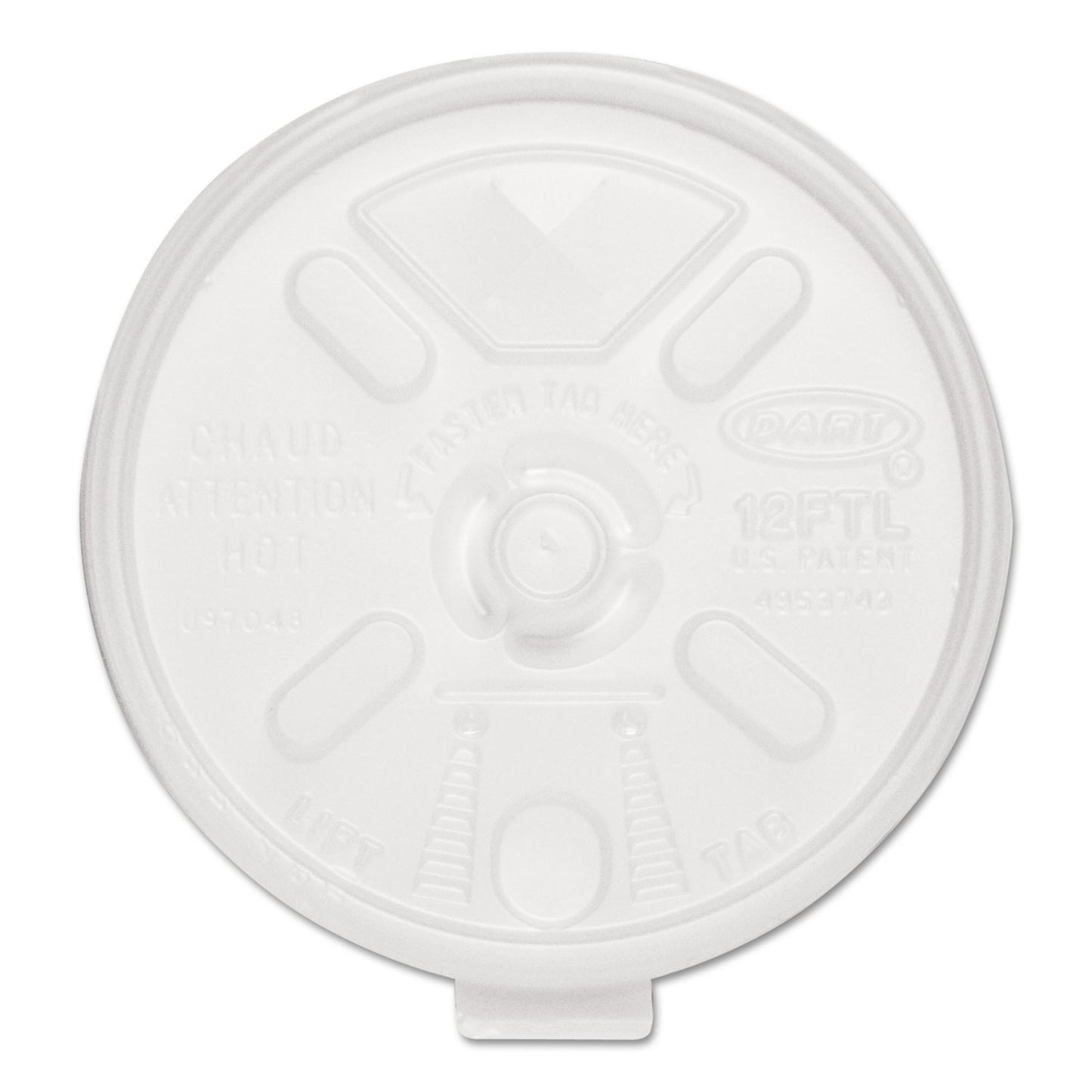 Dart Lift n' Lock Plastic Hot Cup Lids, With Straw Slot, Fits 10 oz to 14 oz Cups, Translucent, 100/Sleeve, 10 Sleeves/Carton (12FTLS)