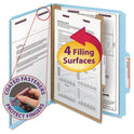 Smead Four-Section Pressboard Top Tab Classification Folders, Four SafeSHIELD Fasteners, 1 Divider, Letter Size, Blue, 10/Box (13730)