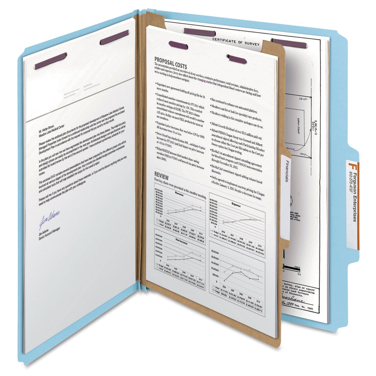 Smead Four-Section Pressboard Top Tab Classification Folders, Four SafeSHIELD Fasteners, 1 Divider, Letter Size, Blue, 10/Box (13730)